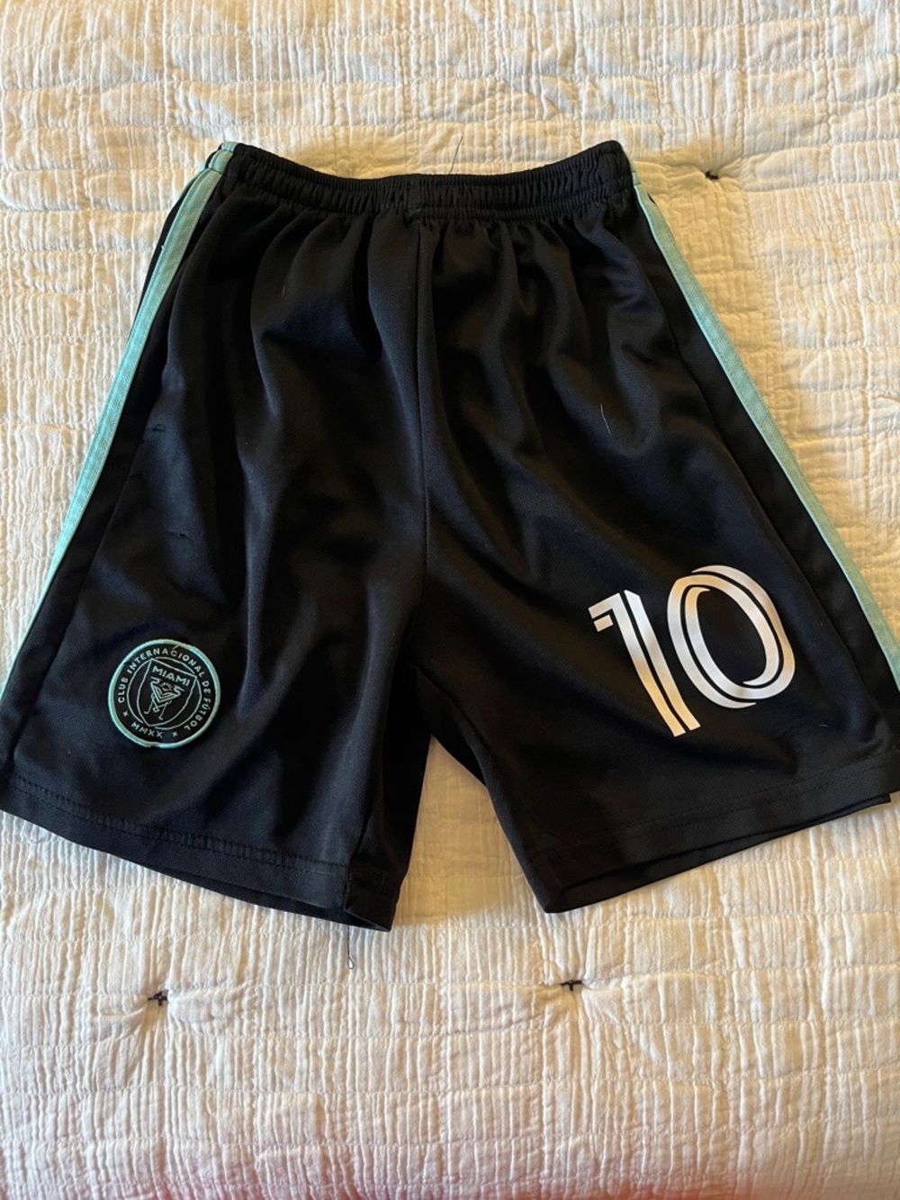 Boys Messi Uniform Shorts Black Soccer Shorts with Mint
